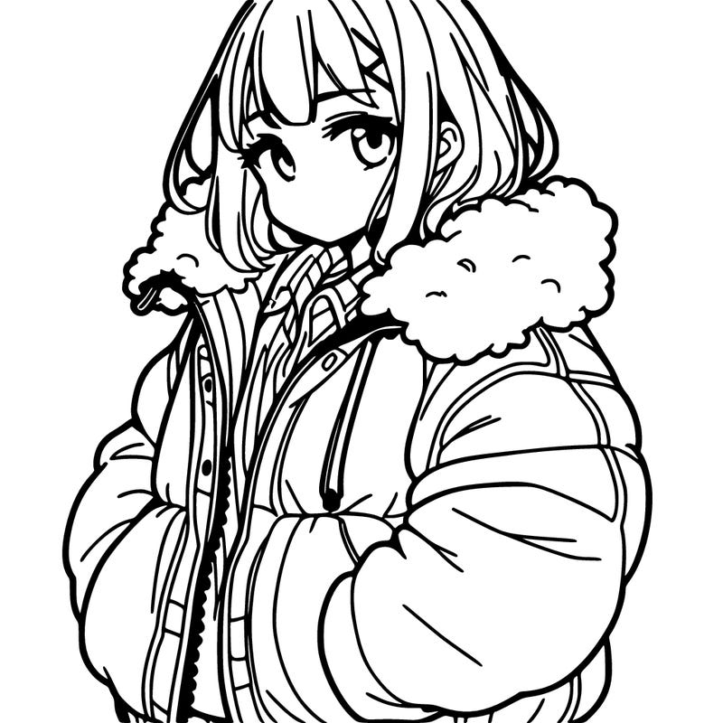 manga girl with a big jacket