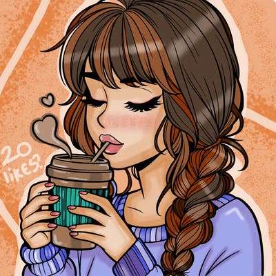 realistic girl drinking coffee