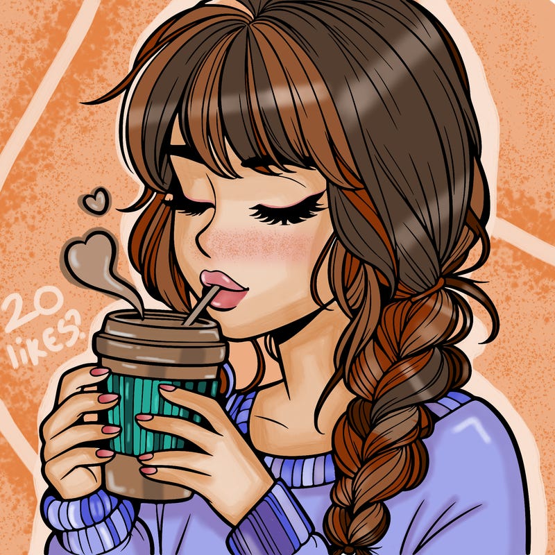 realistic girl drinking coffee