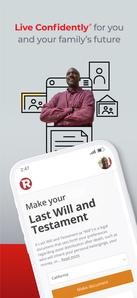 Rocket Lawyer Legal & Law Help - Rocket Lawyer app interface for making a Last Will and Testament