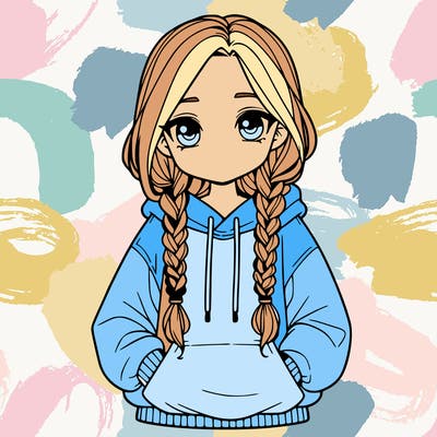a realistic girl with a oversized hoodie and she has braids