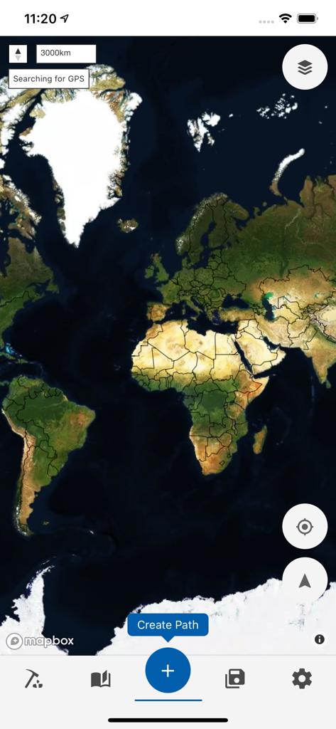 Global satellite map interface in the Flyover Country app with path creation option