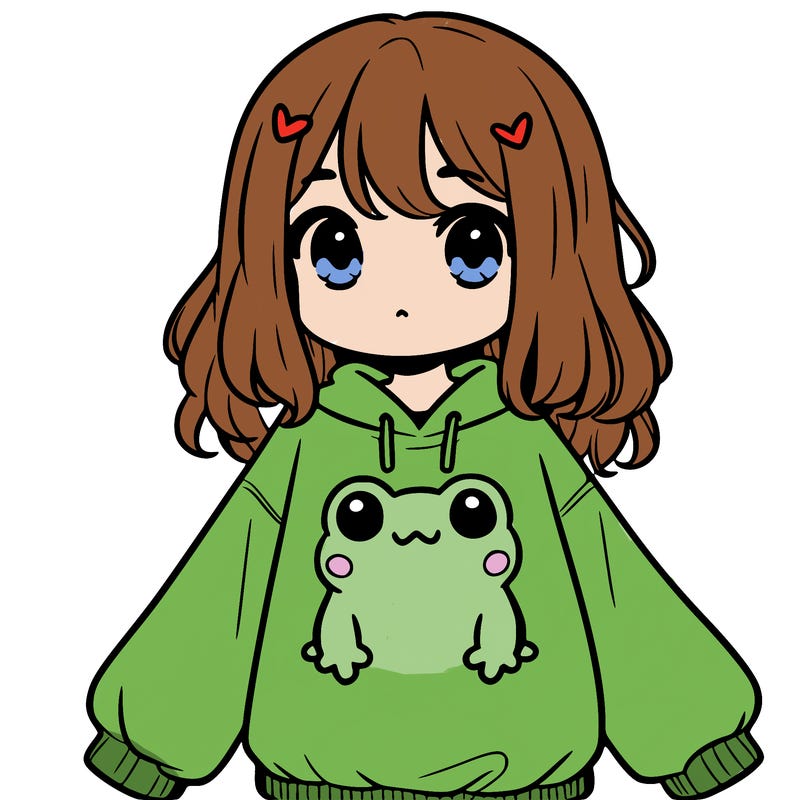 girl wearing frogging sweatshirt