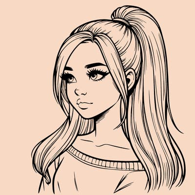 realistic girl with a high ponytail