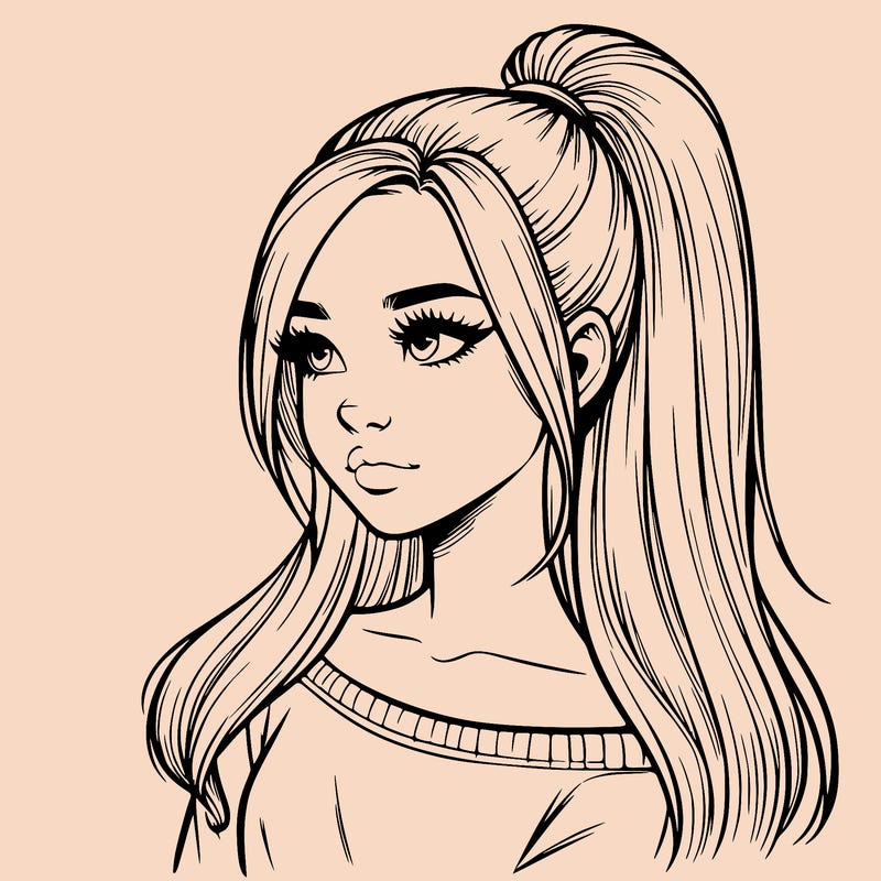 realistic girl with a high ponytail