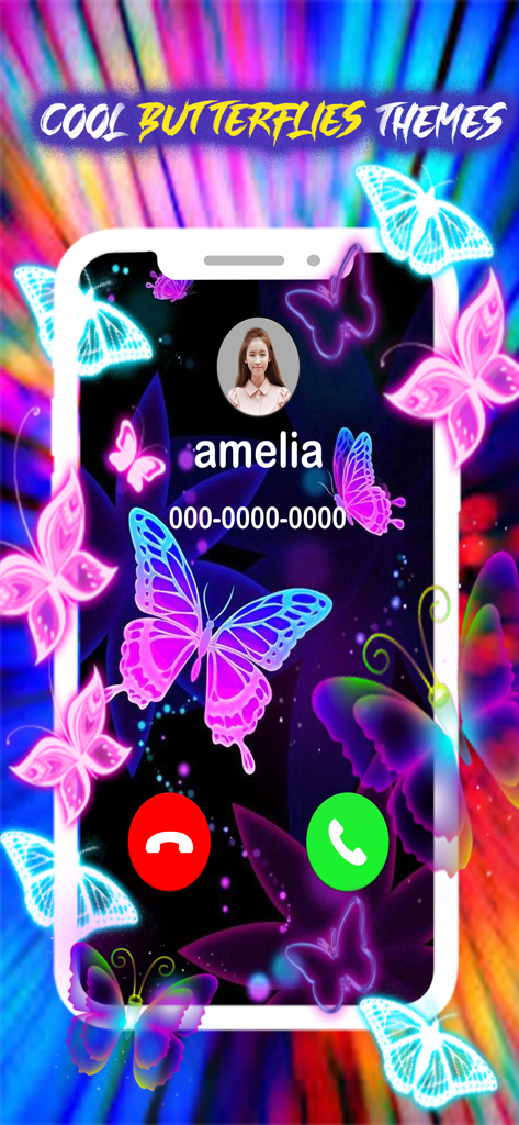 Neon butterfly call screen theme with vibrant colors and stylish design