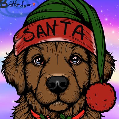 realistic dog with a christmas hat
