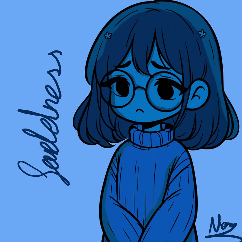 sad girl with glasses in a sweater