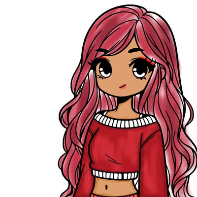 girl with long hair and a crop top with a sweater