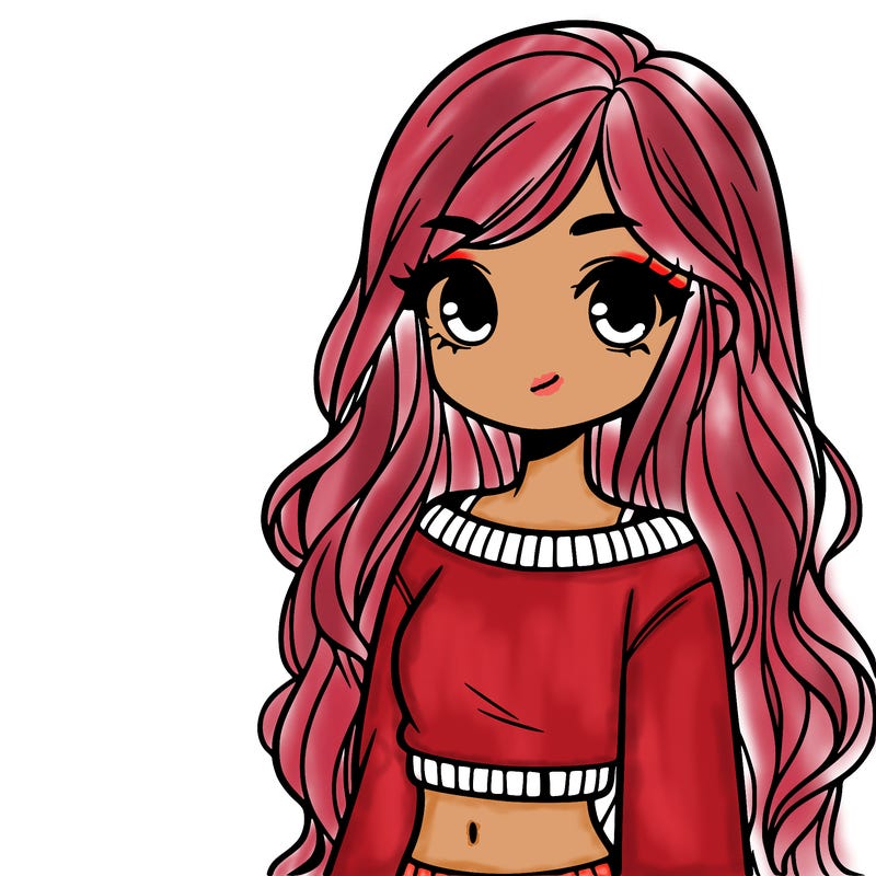 girl with long hair and a crop top with a sweater