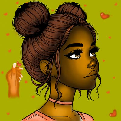 realistic girl with buns on the top of her head