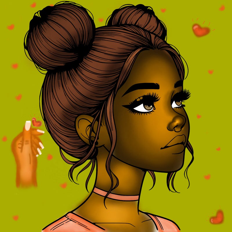 realistic girl with buns on the top of her head