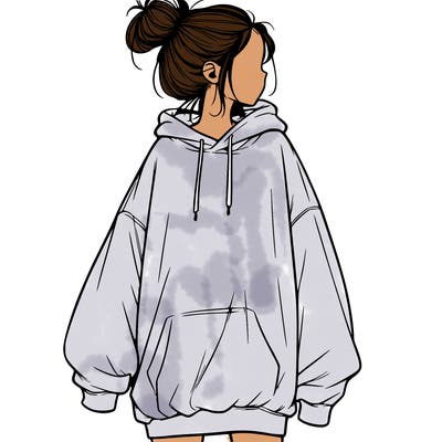 realistic girl with a oversized sweatshirt on and a bun