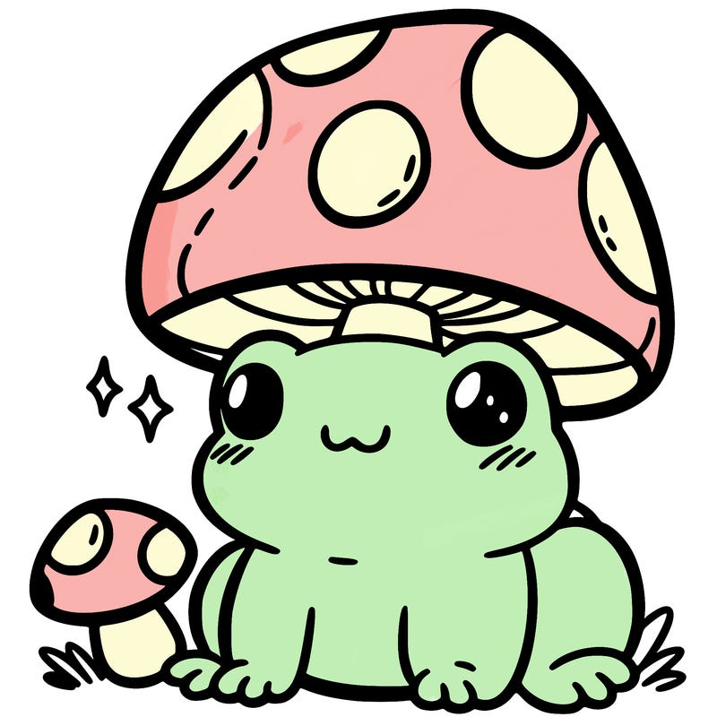 a cute frog with a mushroom hat