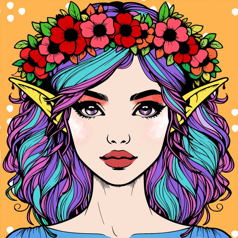 realistic female elf with flower crown