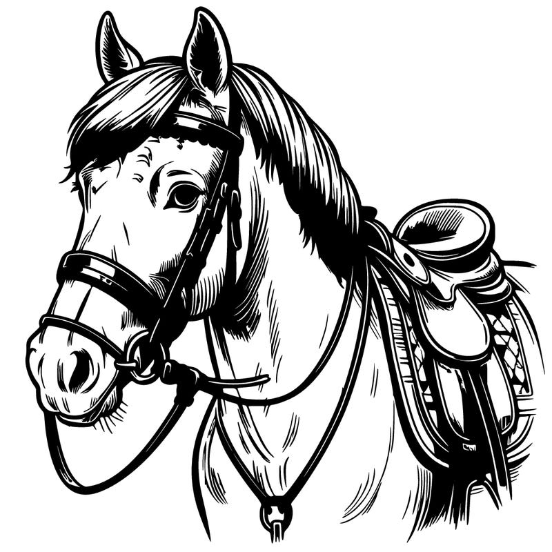 a realistic horse with a bridle and saddle
