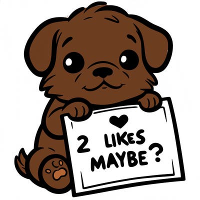 a puppy holding a sign that says 2 likes maybe?