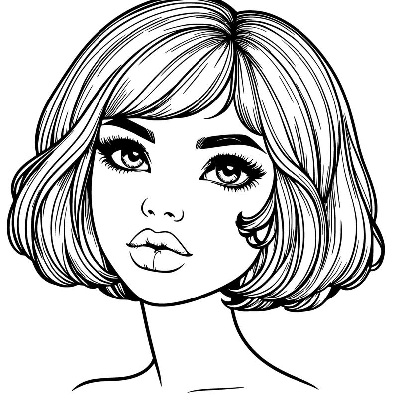 realistic girl with bob haircut and lips