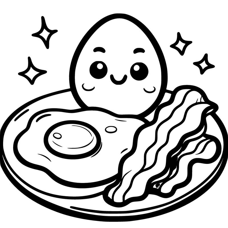 cartoon eggs and bacon on plate