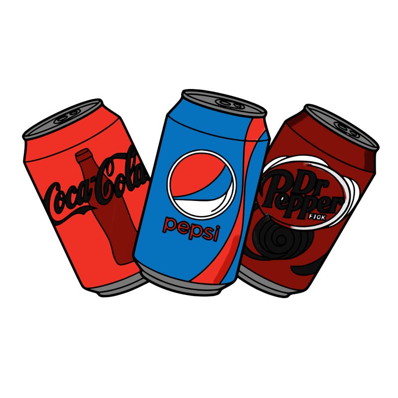 coca cola ,pepsi ,and dr pepper cans
