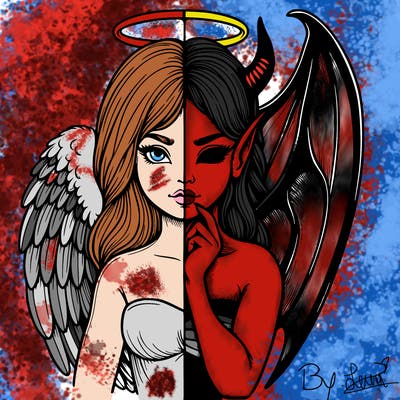 realistic angel half demon