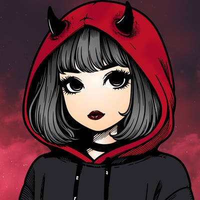 realistic girl with devil hoodie