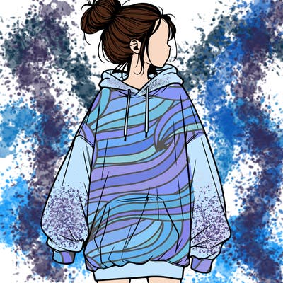 realistic girl with a oversized sweatshirt on and a bun