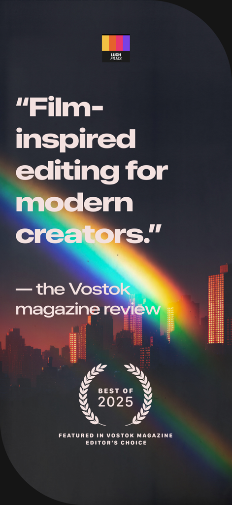 LUCH: Photo Effects & Filters - Aplicativo de fotos LUCH, prêmio e revisão de revista com um efeito de vazamento de luz arco-íris