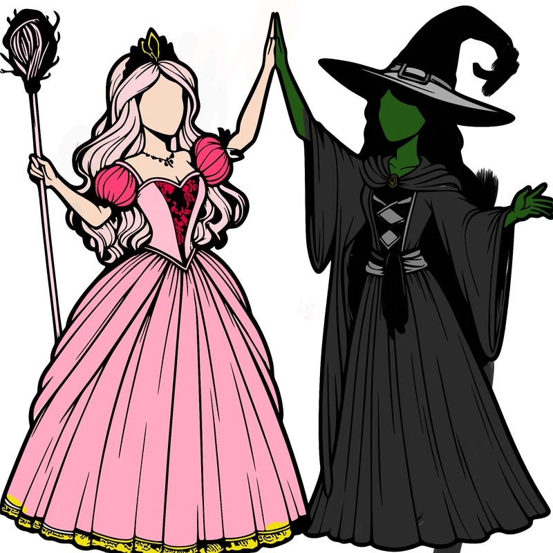 detailed realistic split of a princess and a witch