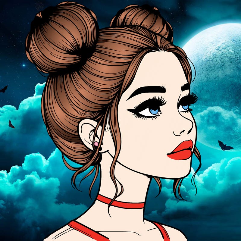 realistic girl with buns on the top of her head