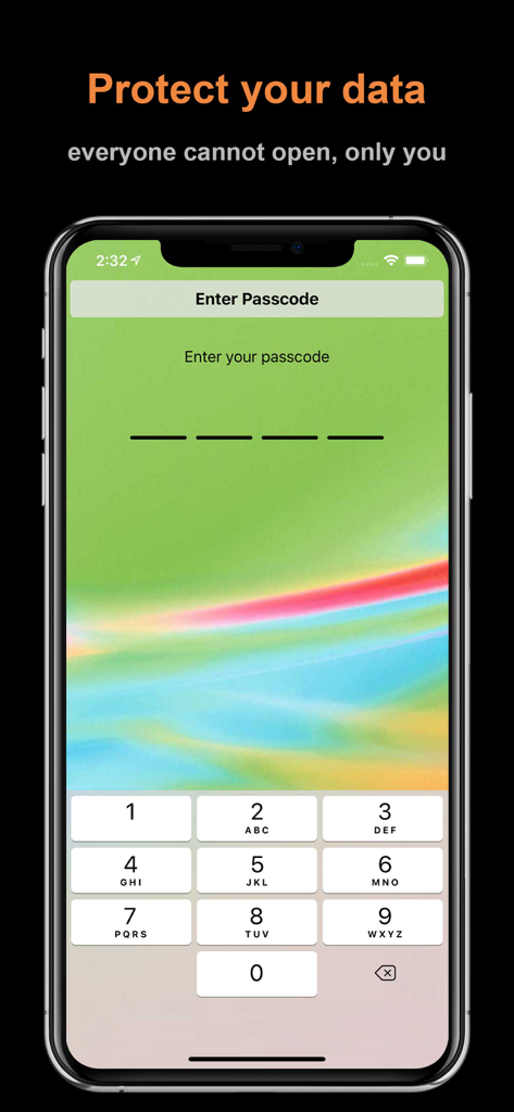 DayCost - Personal Finance - DayCost app passcode entry screen for personal data privacy and security