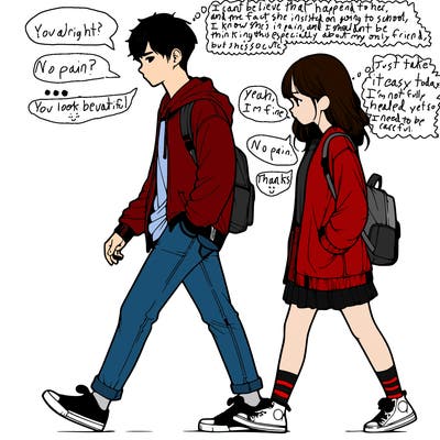 a guy and a girl walking realistic