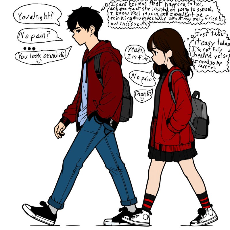 a guy and a girl walking realistic