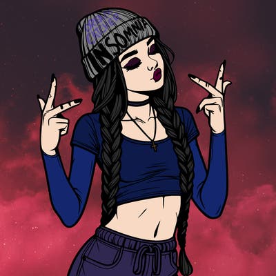 realistic teenage girl with braids and a beanie and crop top doing 🫶🏼