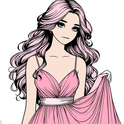 realistic girl in flowy silky prom dress