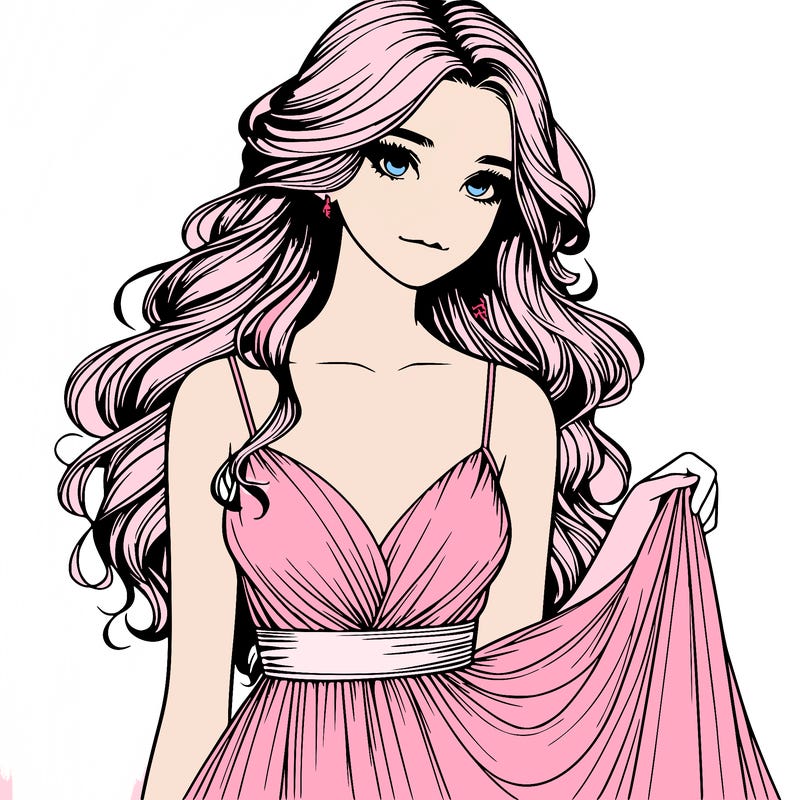 realistic girl in flowy silky prom dress