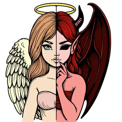 realistic angel half demon