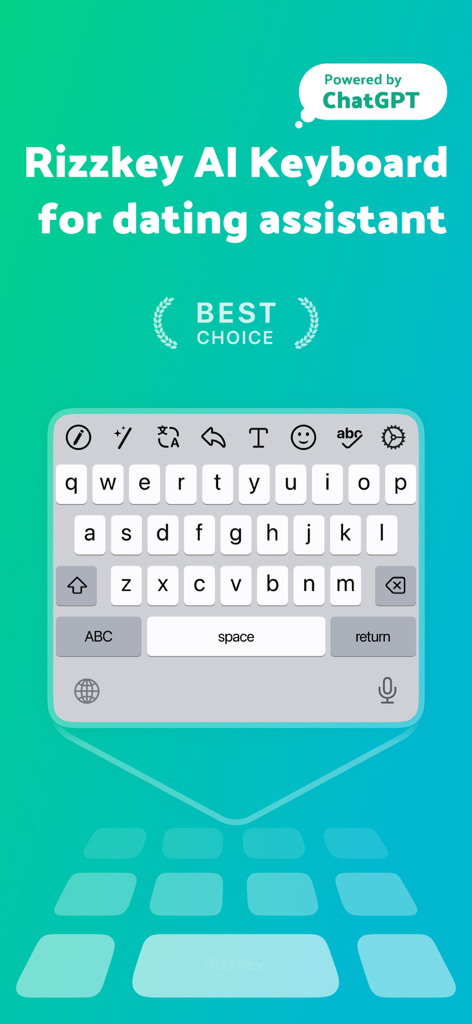 RizzKey -AI Emoji Keyboard - Interfaz del teclado IA RizzKey como asistente de citas potenciado por ChatGPT.