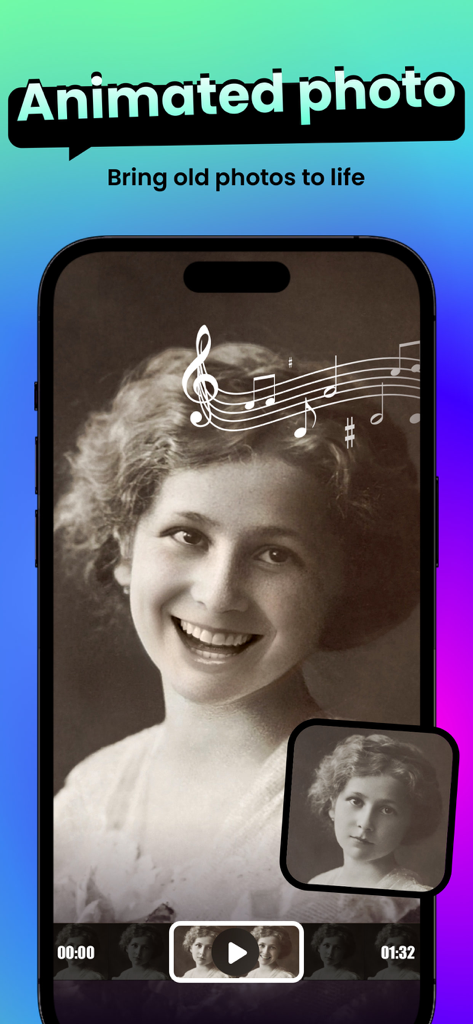 Animated vintage photo on SnapMe app screen