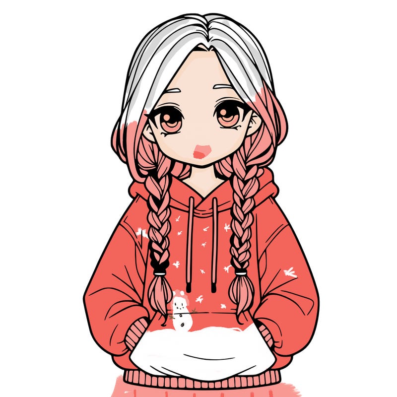 a realistic girl with a oversized hoodie and she has braids