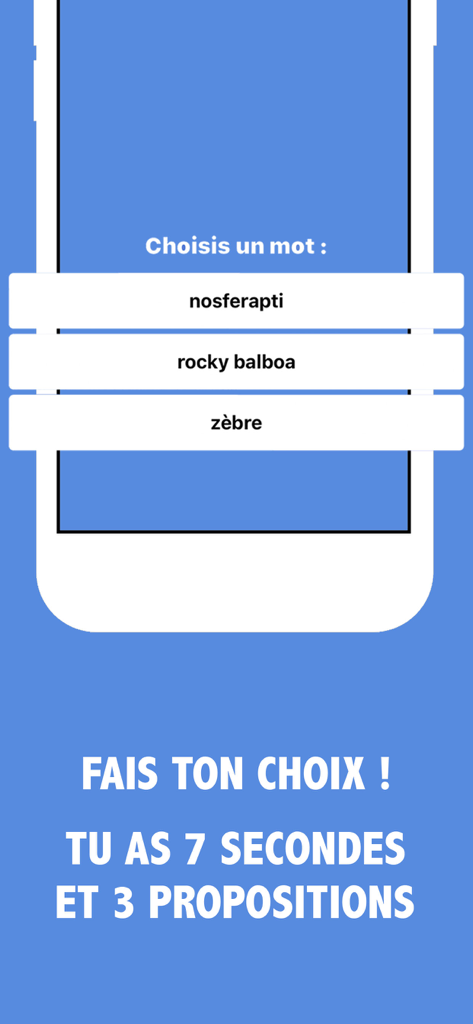 Mobile screen showing three word choices in a multiplayer drawing game