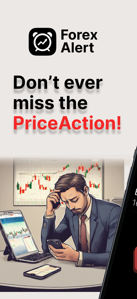 Price Alert - Forex & Crypto - プロのトレーダーが価格変動を監視し、スマートフォンでアラートを受信しています。