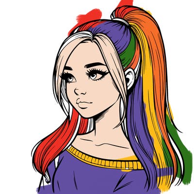 realistic girl with a high ponytail