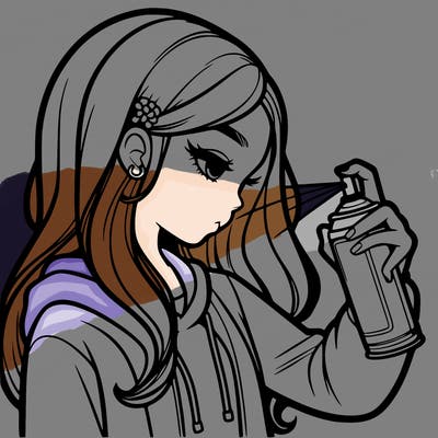 a realistic girl spray painting