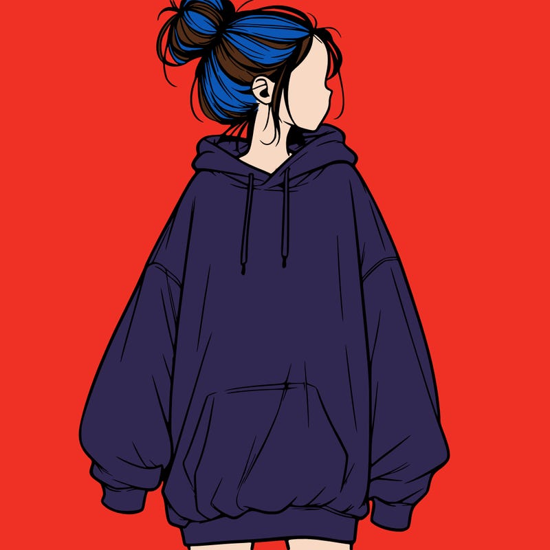 realistic girl with a oversized sweatshirt on and a bun