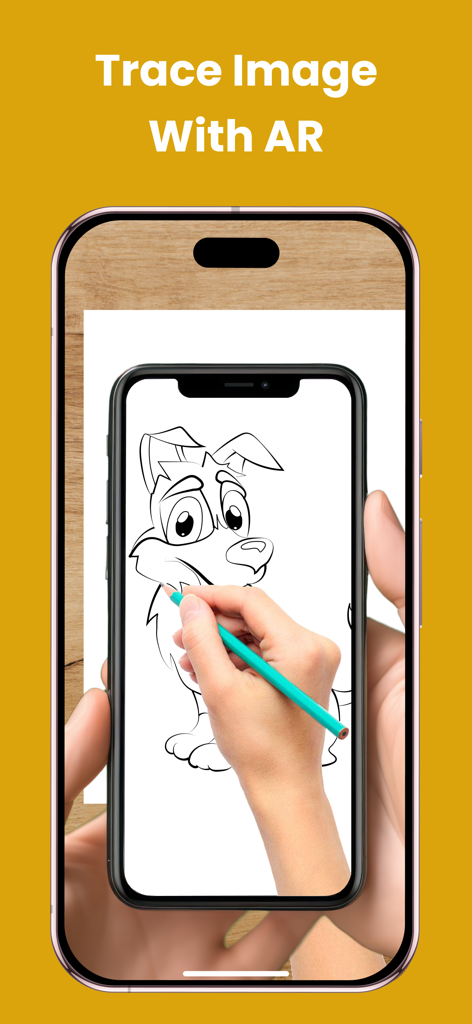 AR Draw : Sketch & Art Maker - A person tracing a cartoon dog sketch using the AR camera feature