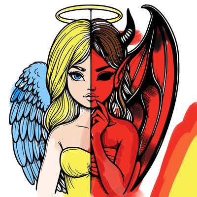 realistic angel half demon