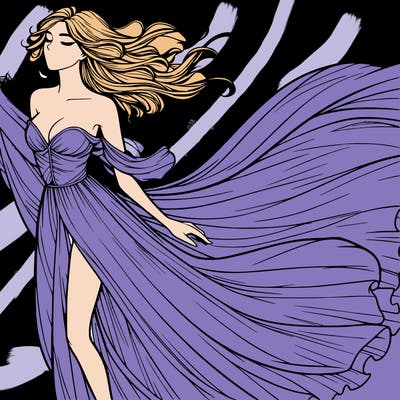 realistic woman in dress flowing the the wind