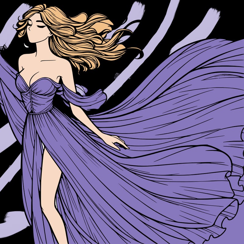 realistic woman in dress flowing the the wind