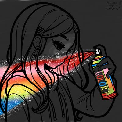 a realistic girl spray painting